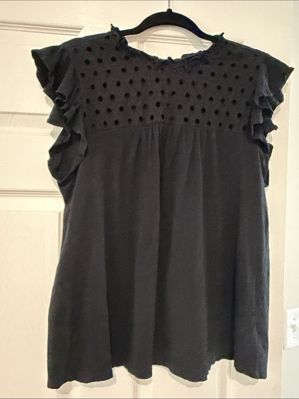 LOFT Black Eyelet Ruffle Sleeve Blouse